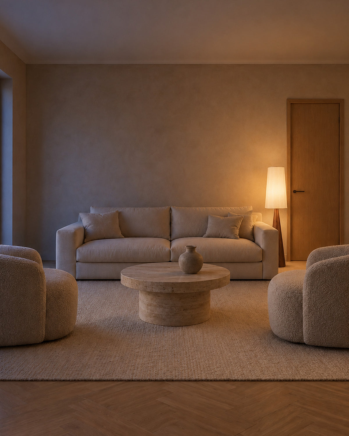 Lampadaire Fuseau, dans un salon, en soirée