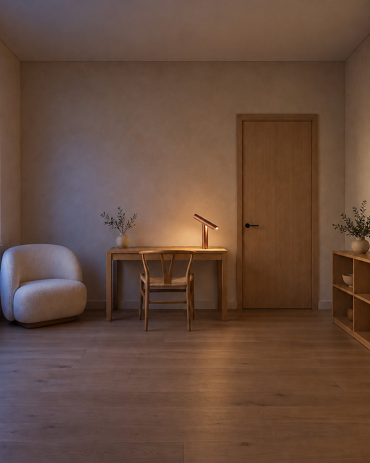 Lampe de table Gouttière, dans un coin lecture, en soirée