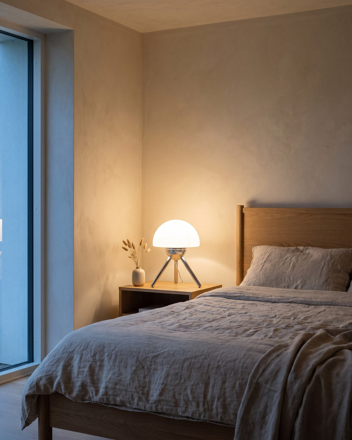 Lampe de table Bolet, dans une chambre, en soirée