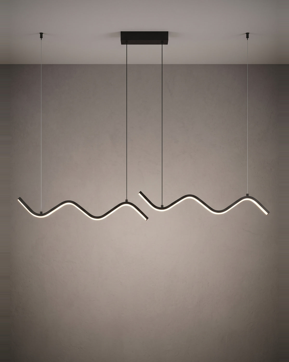 Suspension Sinusoïde, allumée, photo studio