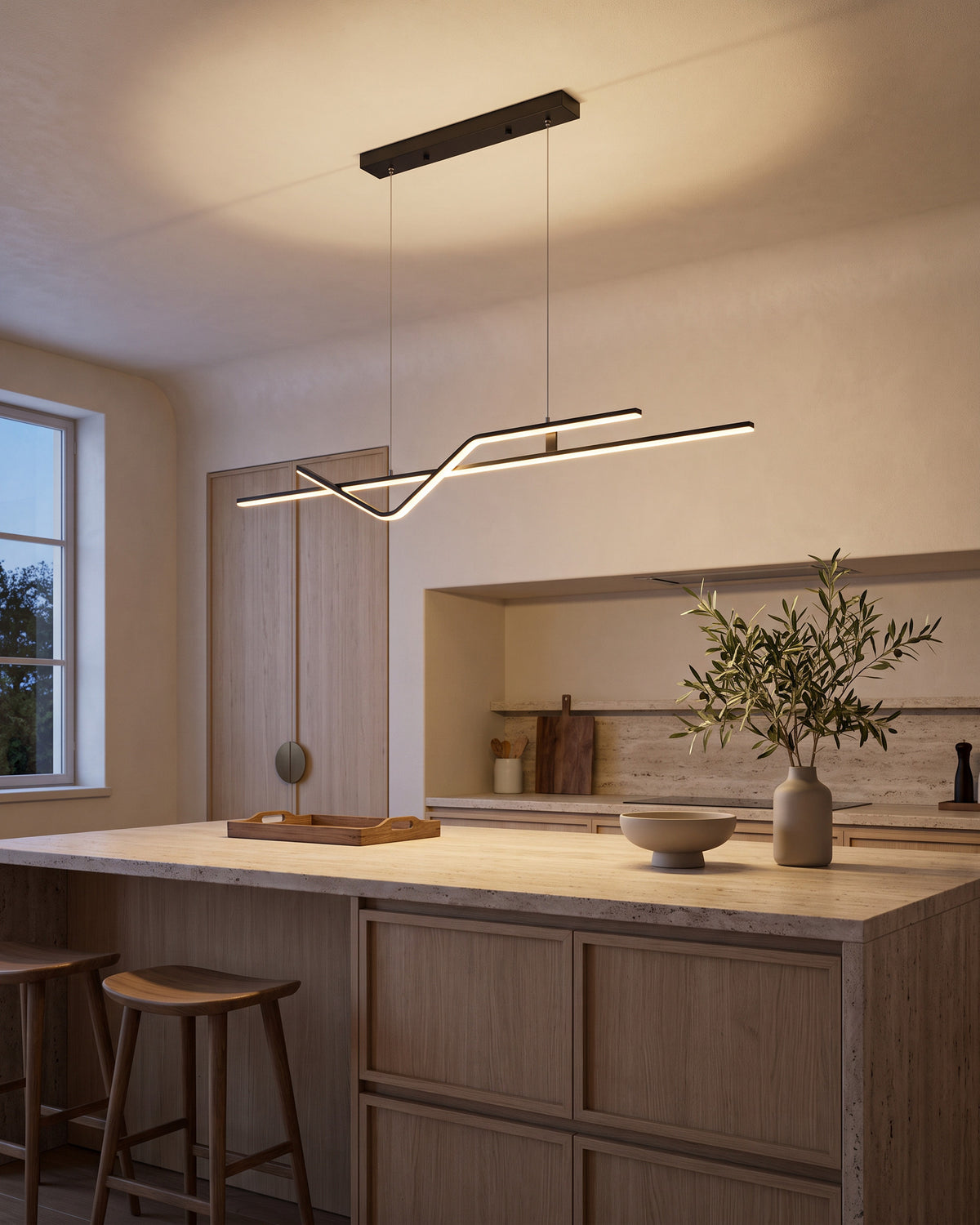 Suspension Zigzag (barre LED noire en Z) dans une seconde pièce, allumé