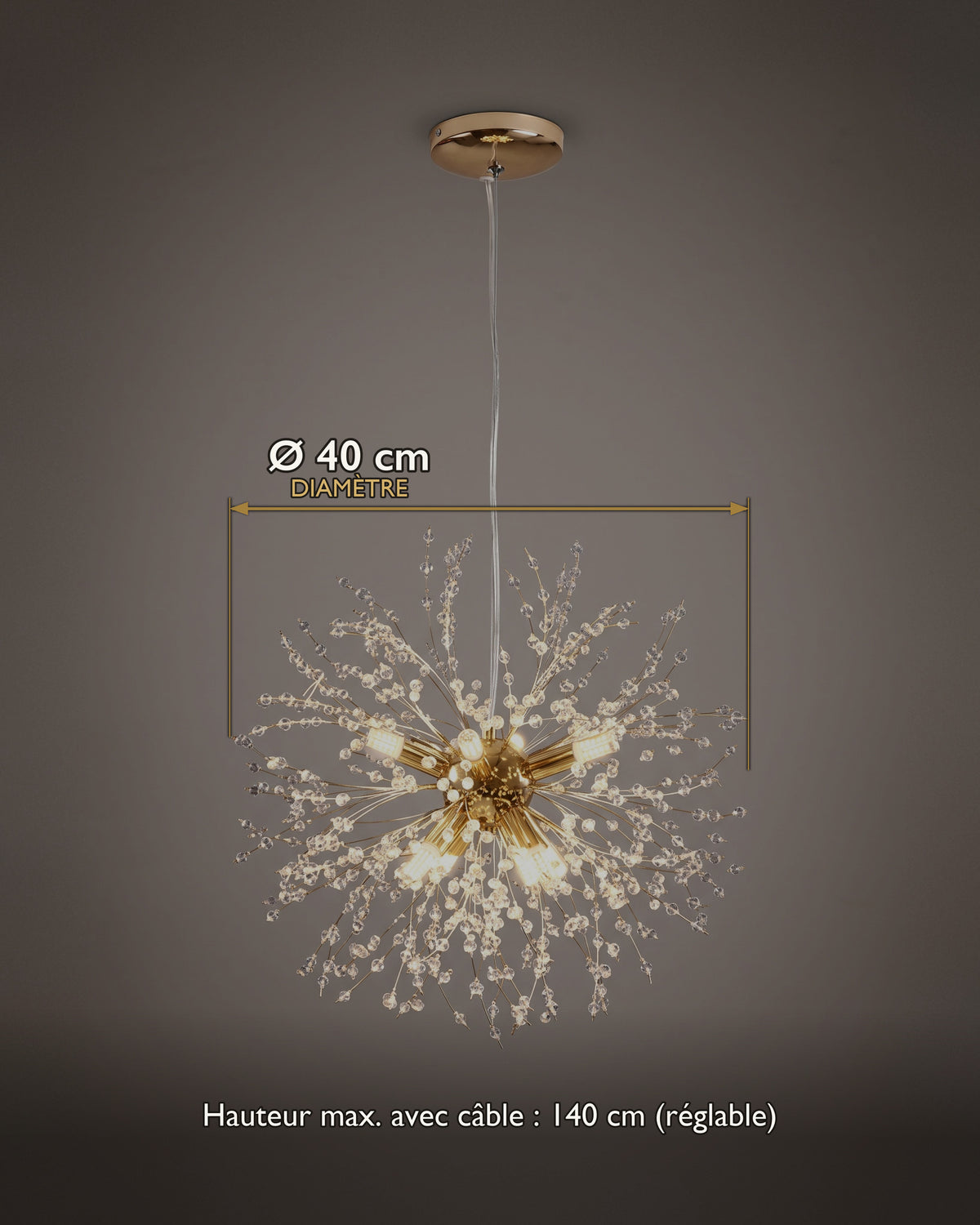 Carte des dimensions du lustre Aigrette