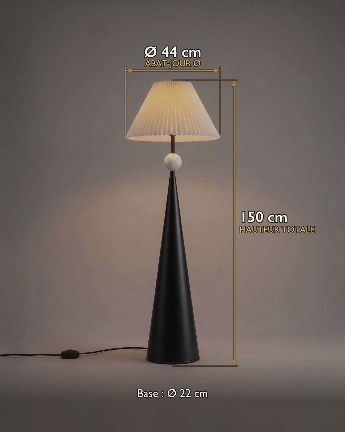 Lampadaire Cône : carte des dimensions