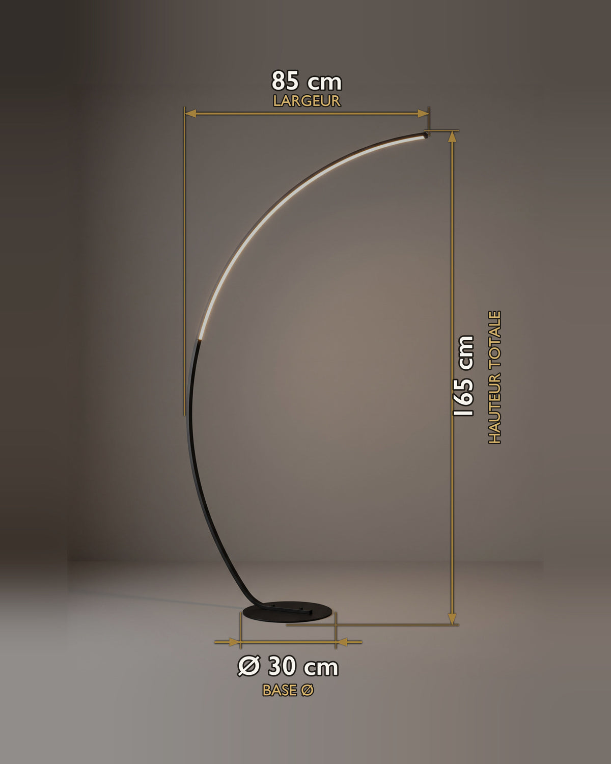 Carte des dimensions du lampadaire arc LED en C