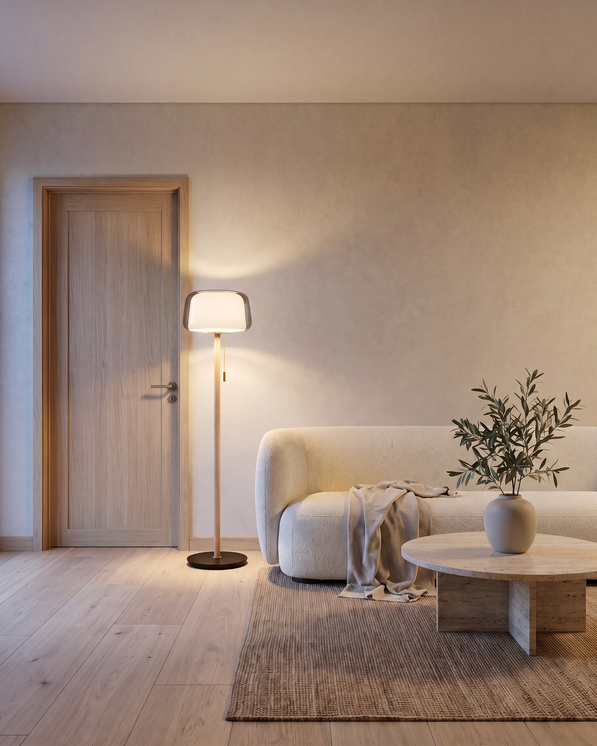 Lampadaire Brume dans un salon, en soirée