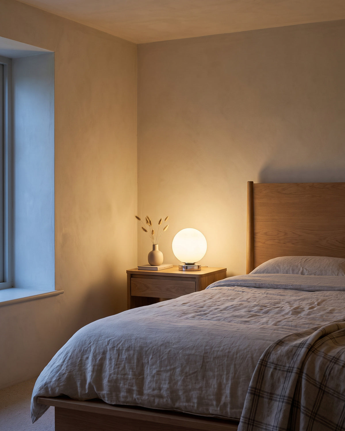 Lampe de table Pleine Lune, dans une chambre, en soirée