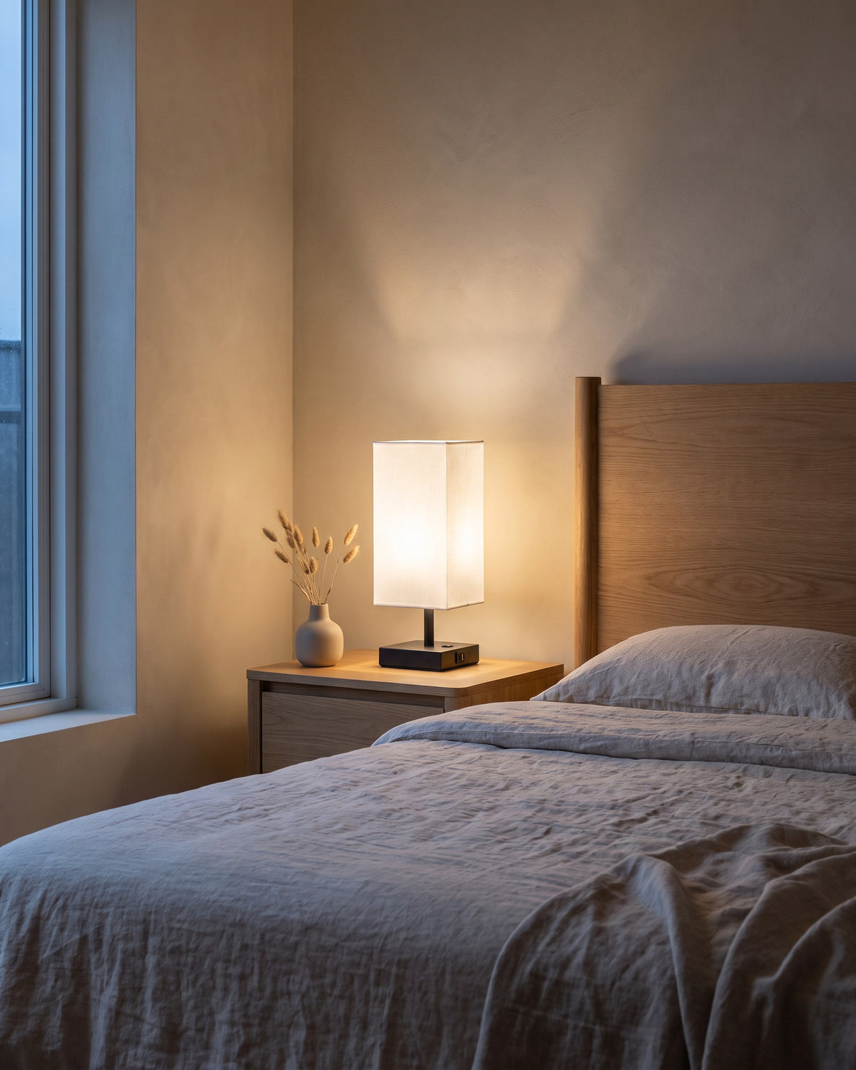 Lampe de table Colonnade dans une chambre, en soirée