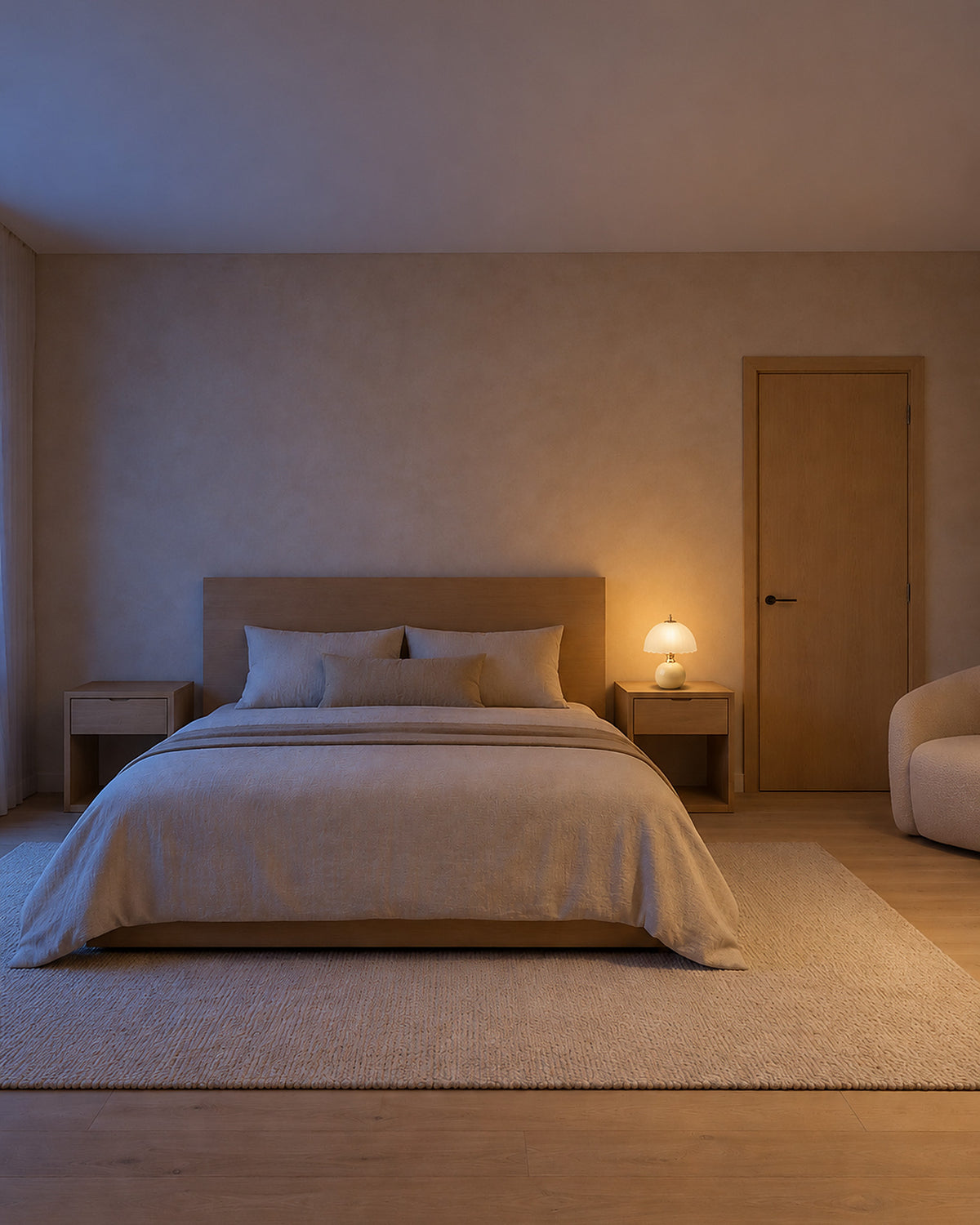 Lampe de table Camomille dans une chambre, en soirée