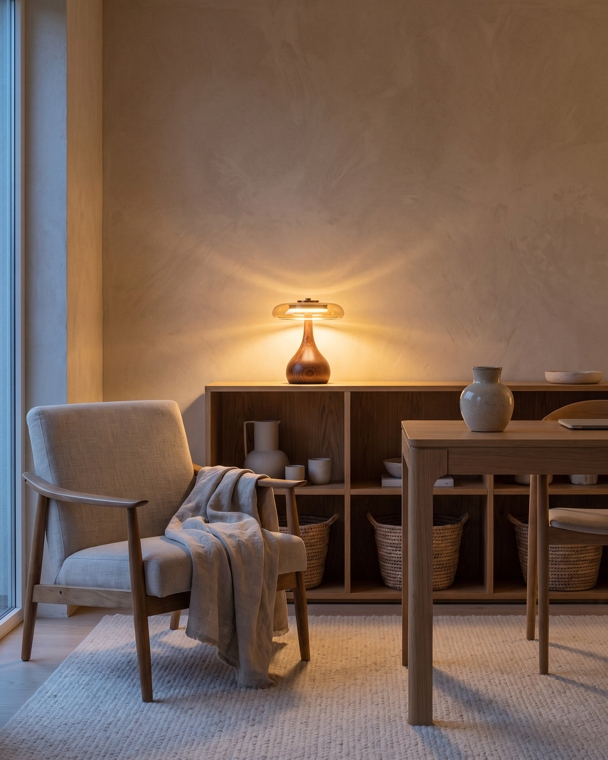 Lampe de table Mirabelle dans une autre ambiance, allumée