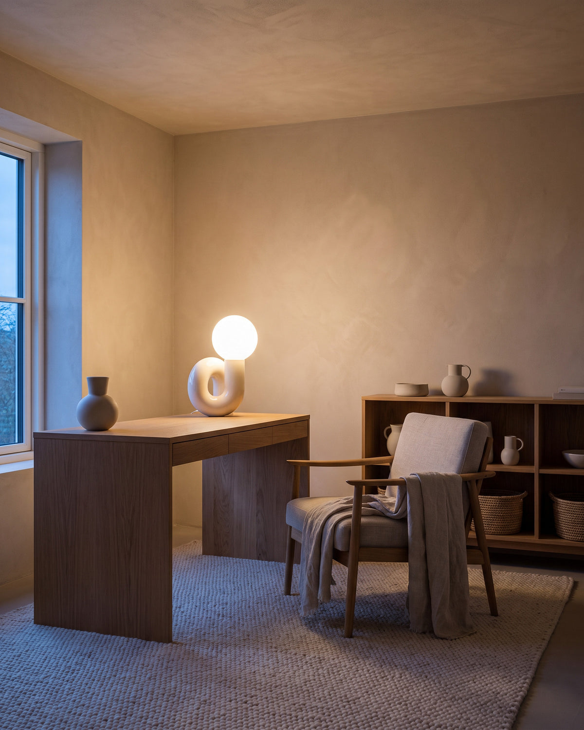 Lampe de table Volute dans une autre ambiance, allumée