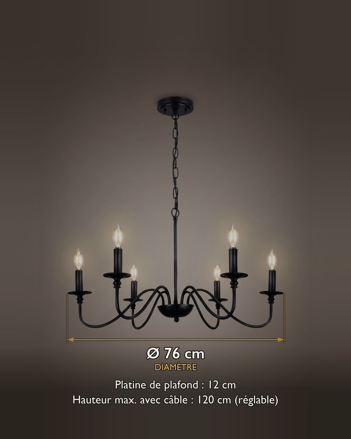Lustre Manoir : carte des dimensions