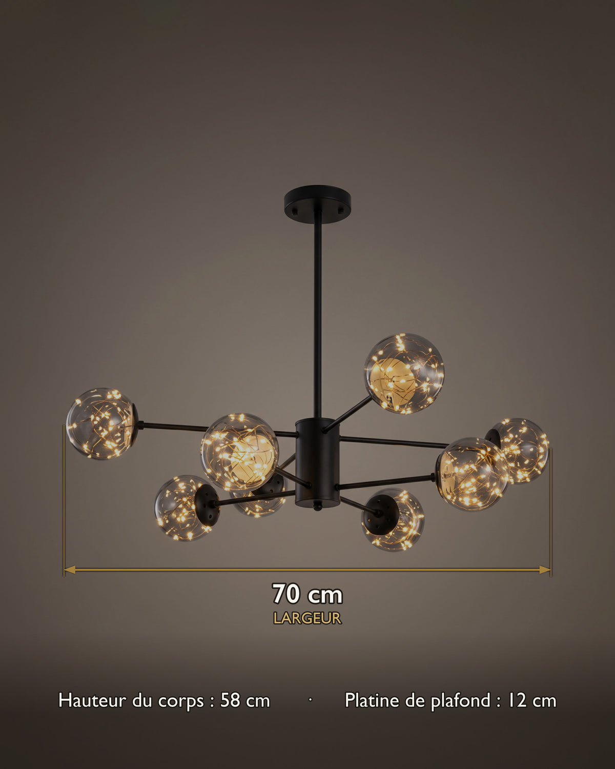 Lustre Pléiade : carte des dimensions