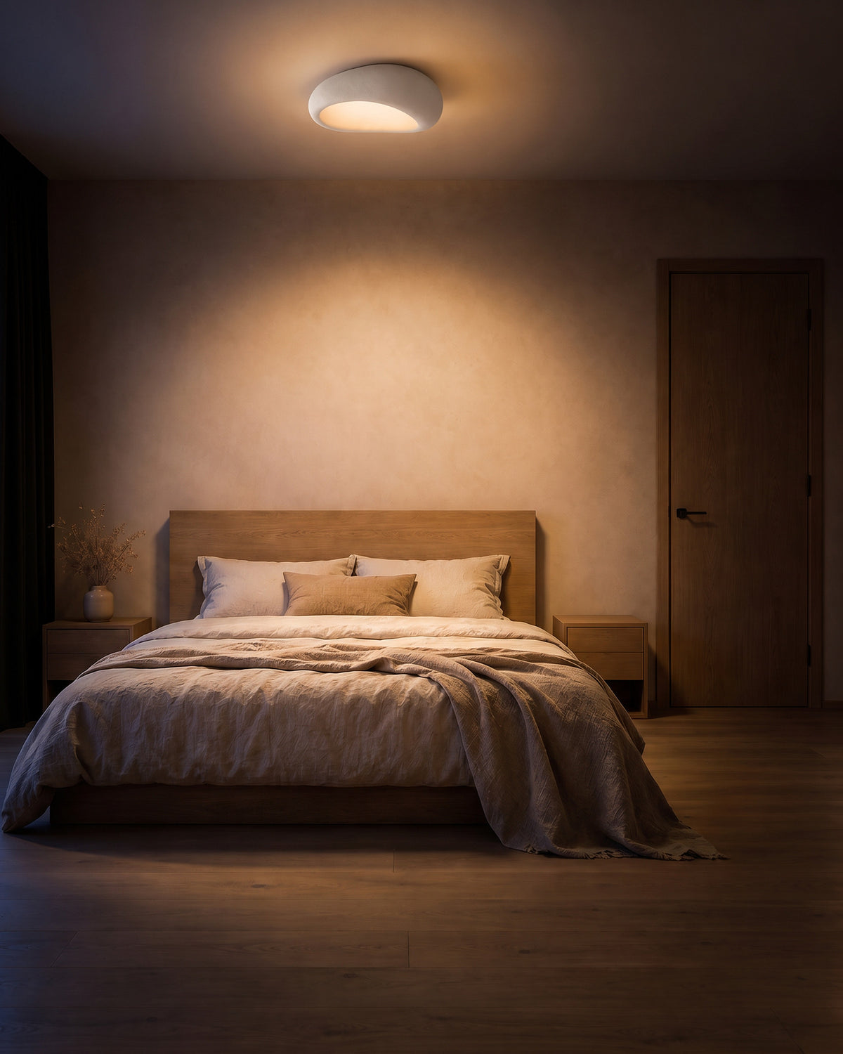 Plafonnier Nuage, allumé la nuit dans une chambre, effet de lumière