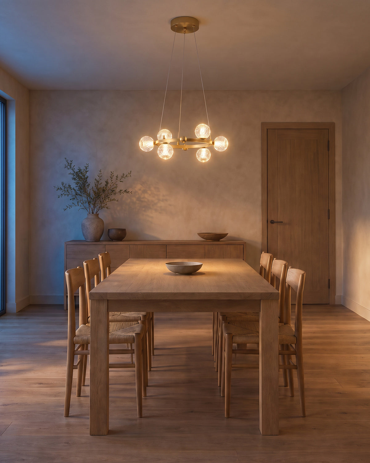 Lustre Orbe laiton dans une salle à manger, vue d'ensemble qui montre sa