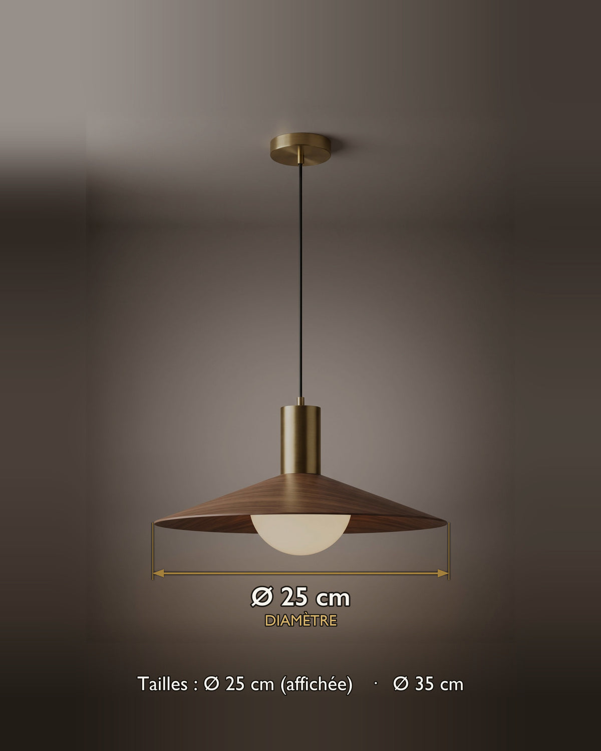 Suspension Galurin, chapeau plat et globe opalin