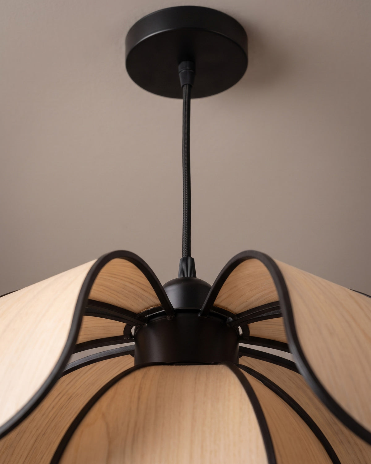 Suspension Pâquerette : détail technique (fixation, câble ou douille)