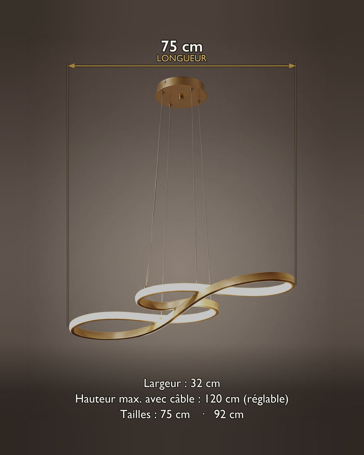 Suspension Arabesque : carte des dimensions