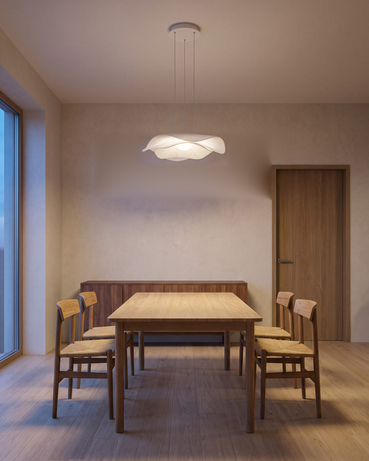 Suspension Nénuphar au-dessus d'une table en chêne, salle à manger, vue d'ensemble qui montre sa,5 cm