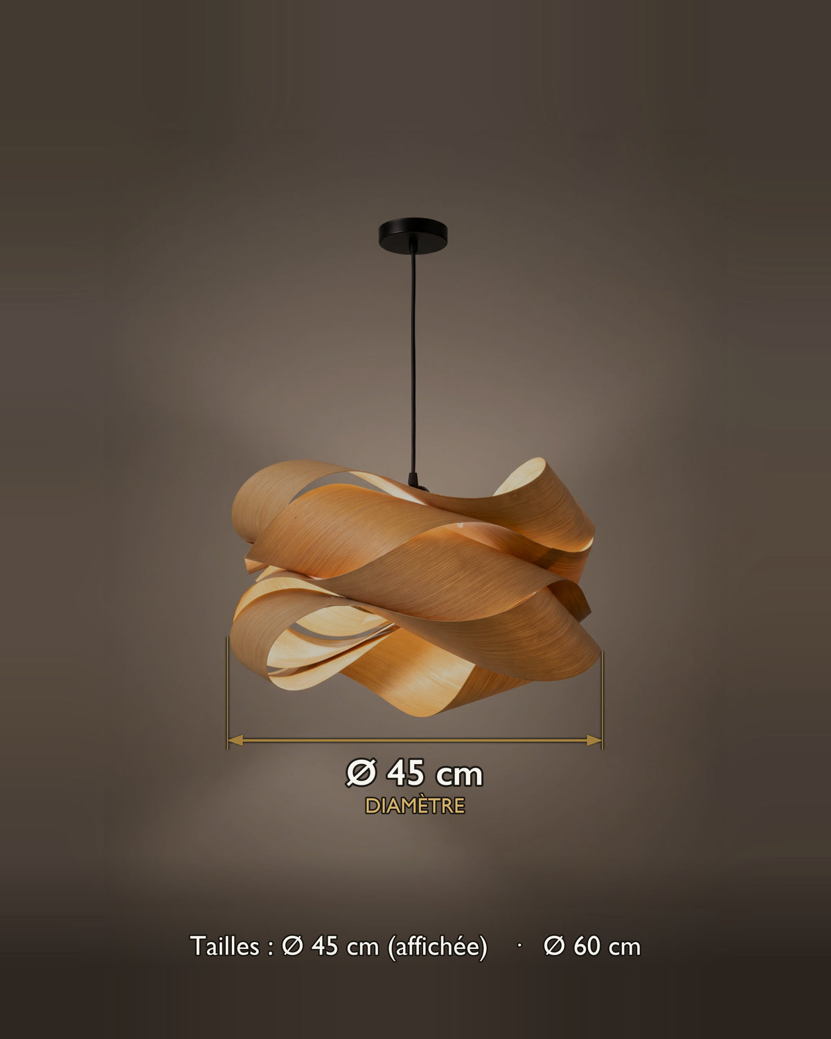 Suspension Ruban, rubans de bois ondulés