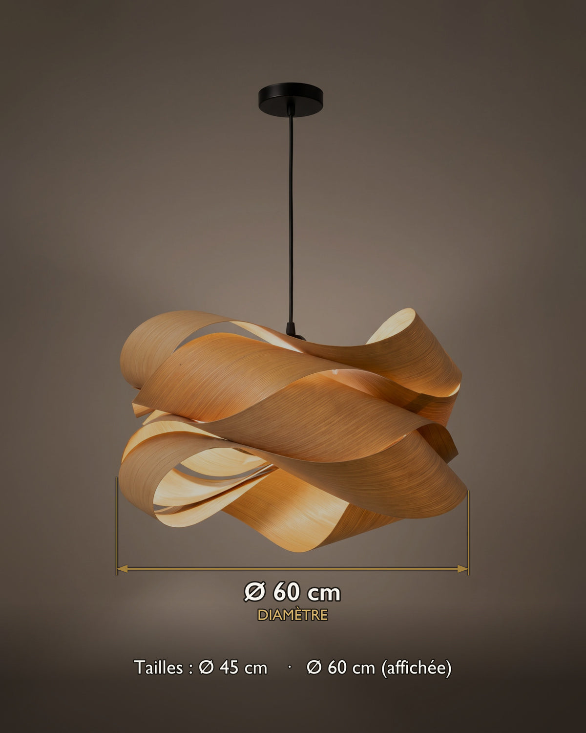 Suspension Ruban, rubans de bois ondulés