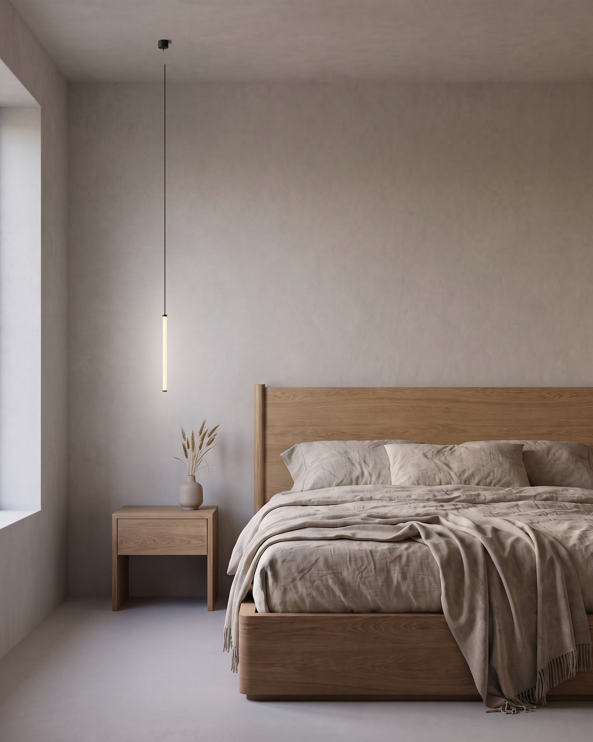 Suspension Rayon (tube LED opalin à 360°) dans une pièce, allumé en soirée