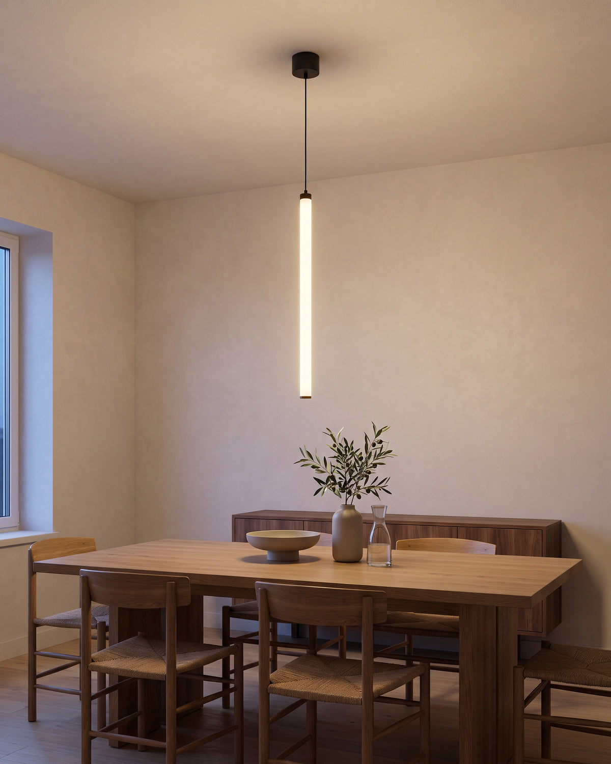 Suspension Rayon (tube LED opalin à 360°) dans une troisième pièce, allumé